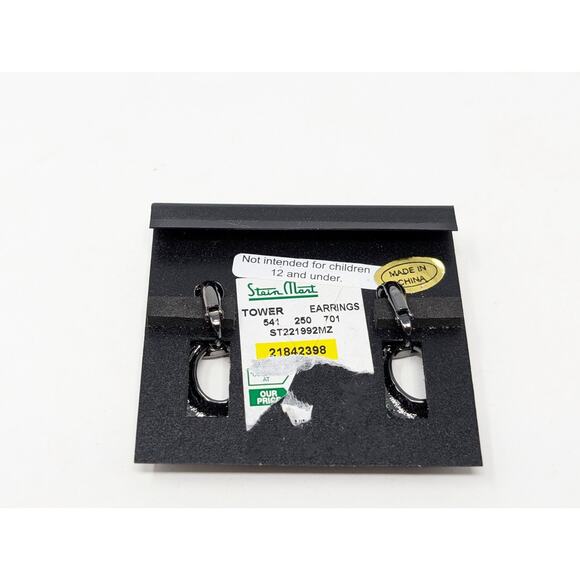 Birch Hill Earrings Black Doorknocker Black Metal Dangle Double Oval New - Picture 4 of 4